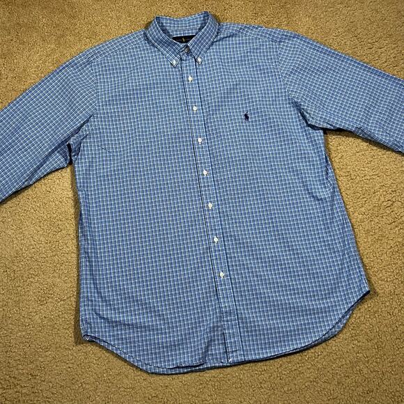 Ralph Lauren Mens Blue Plaid Long Sleeve Button Up Shirt Size XLT Tall - Picture 4 of 6